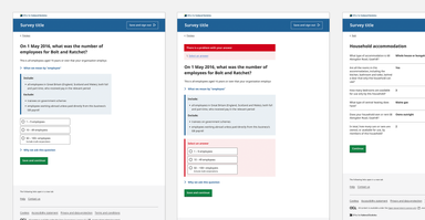 Question templates and pages designed for the system